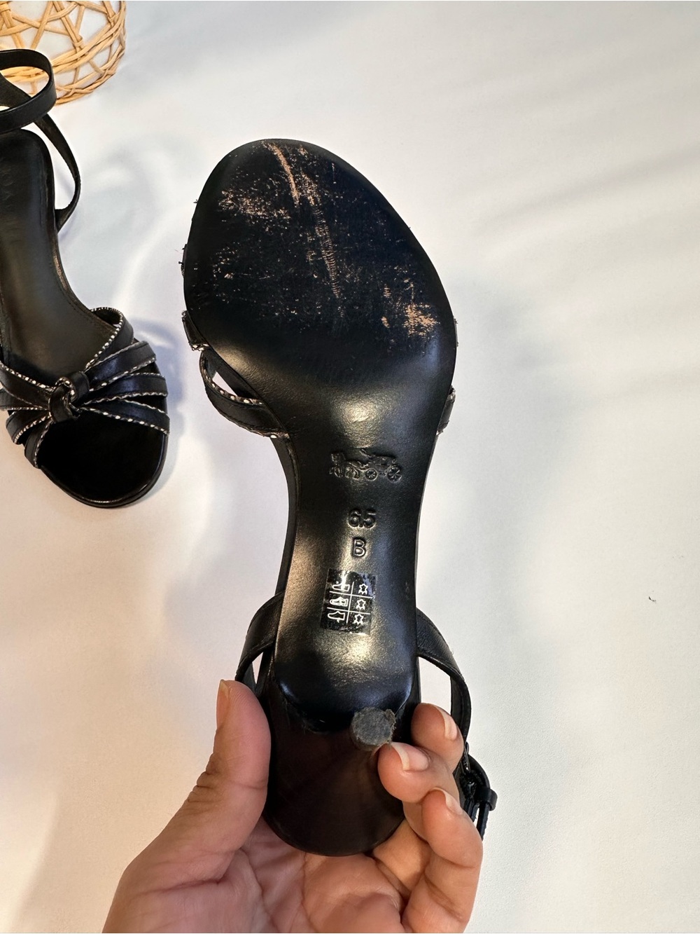 Coach Black Strappy Kitten Heel Sandals with Silver Stitching - Picture 5 of 8